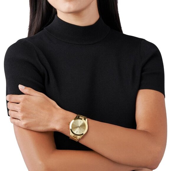 Women Gold Slim Runway Women's Watch, Stainless Steel Bracelet Watch - Picture 4 of 6